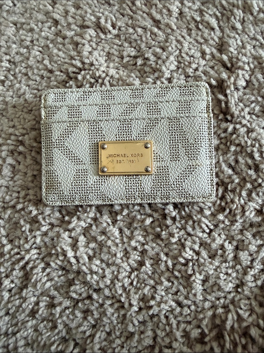 Michael Kors Beige Logo Cardholder with Gold Plaque
